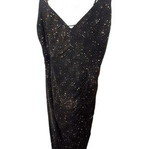 VTG black gold shimmer bodycon midi dress small